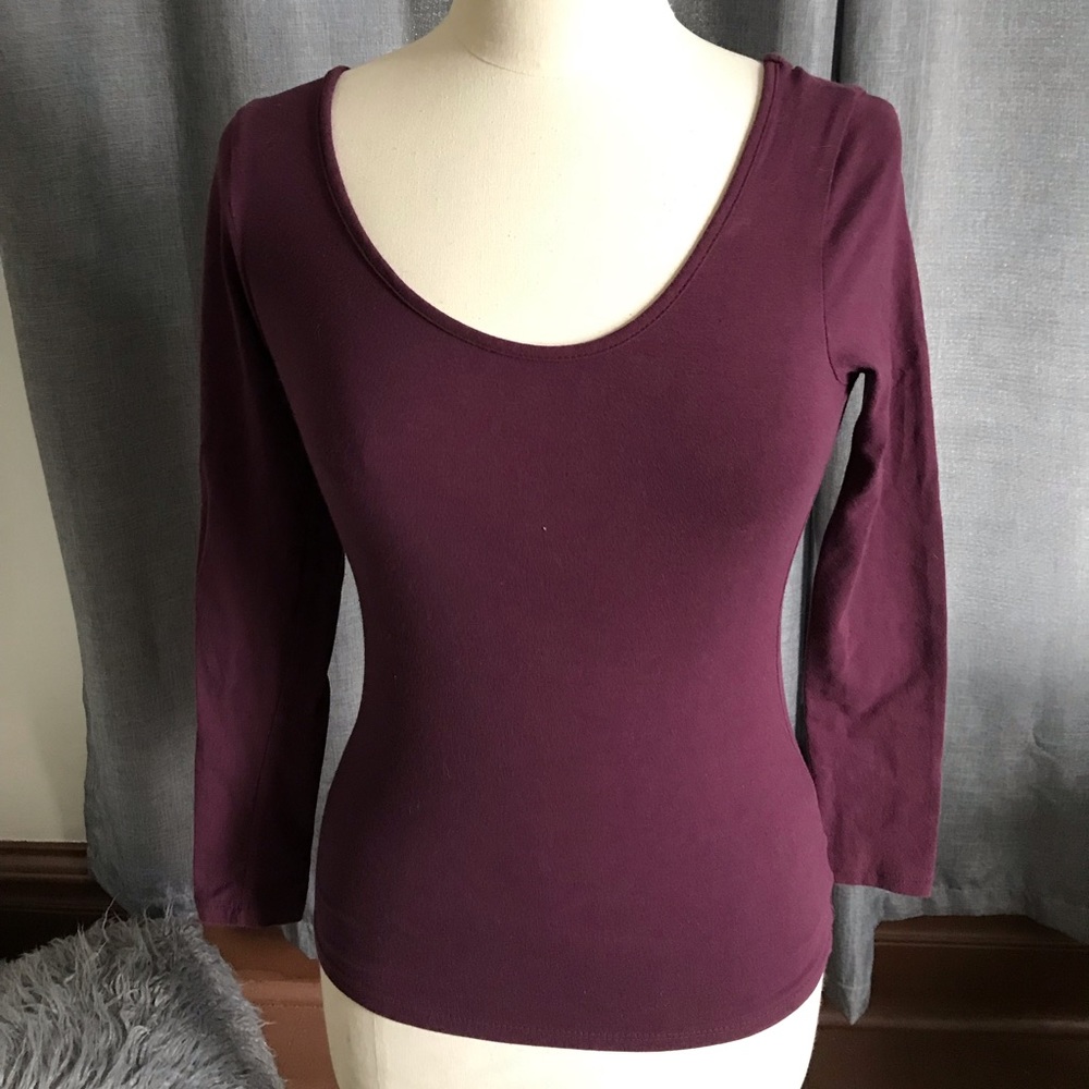 Purple Tight Scoop Neck Long Sleeve Shirt